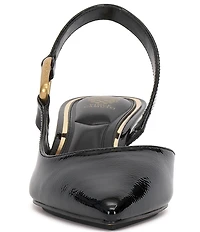 Vince Camuto Inari Crinkle Patent Leather Hardware Slingback Kitten Heel Pumps