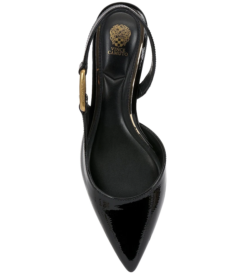 Vince Camuto Inari Crinkle Patent Leather Hardware Slingback Kitten Heel Pumps