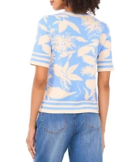 Vince Camuto Jacquard Cotton Round Neck Short Sleeve Top