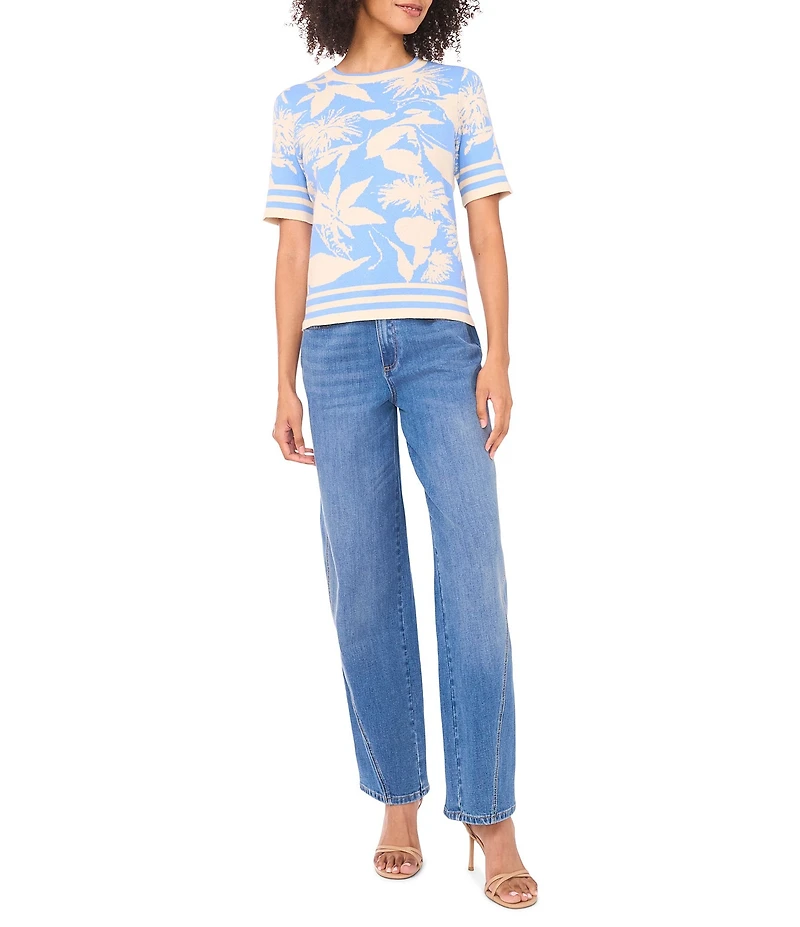 Vince Camuto Jacquard Cotton Round Neck Short Sleeve Top