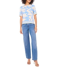 Vince Camuto Jacquard Cotton Round Neck Short Sleeve Top