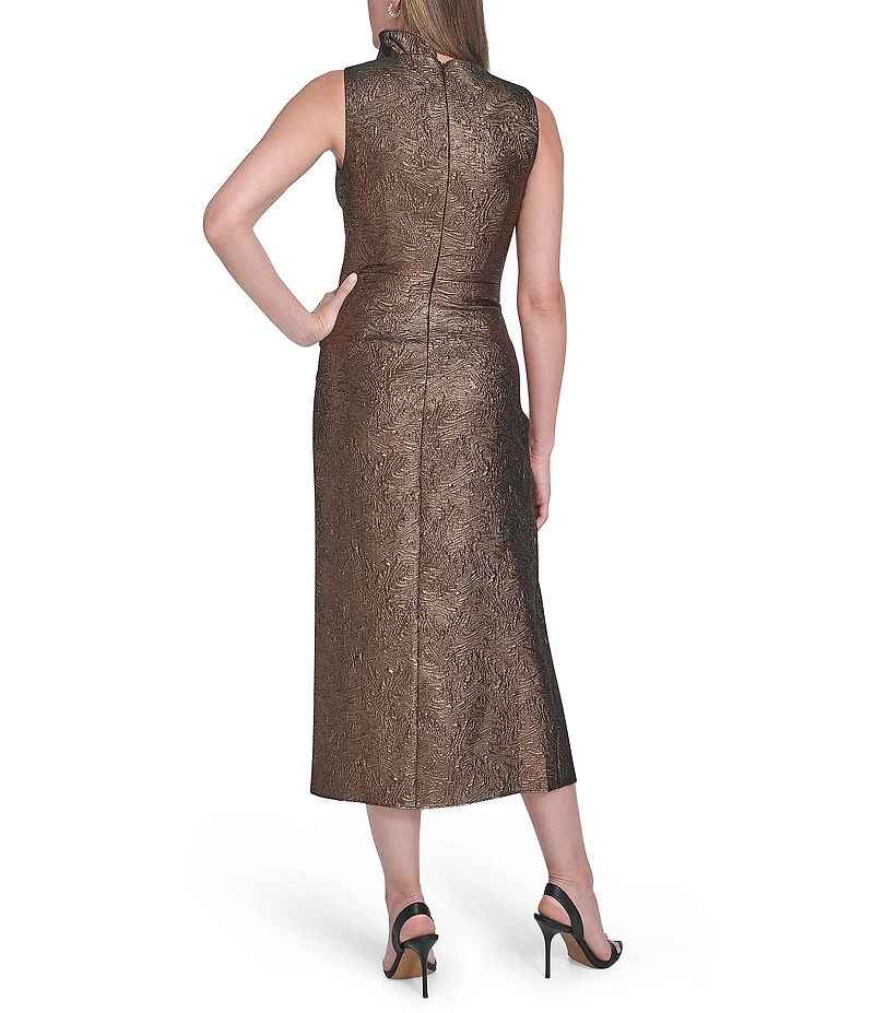Vince Camuto Jacquard Crew Neck Sleeveless Jacquard Ruffle Gown