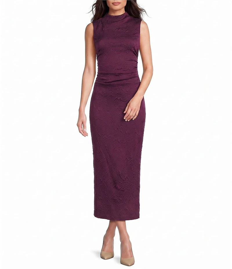 Vince Camuto Jacquard Mock Neck Sleeveless Bodycon Midi Dress