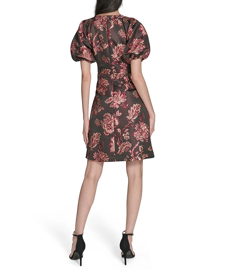 Vince Camuto Jacquard Paisley Print Boat Neck Short Sleeve Dress