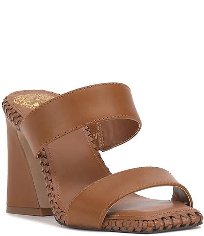 Vince Camuto Kaden Stitched Leather Double Banded Block Heel Sandals