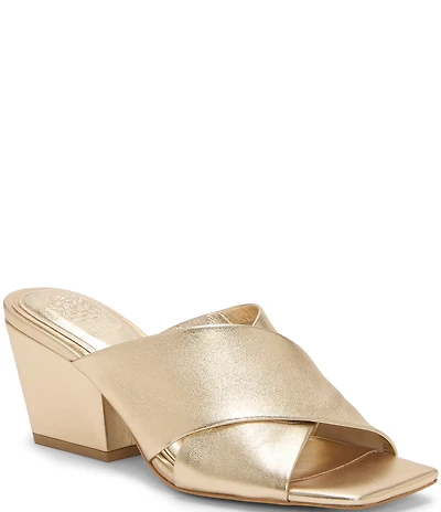 Vince Camuto Kespa Leather Cross Band Slide Sandals