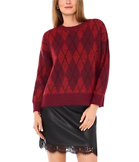 Vince Camuto Knit Argyle Round Neck Long Sleeve Sweater