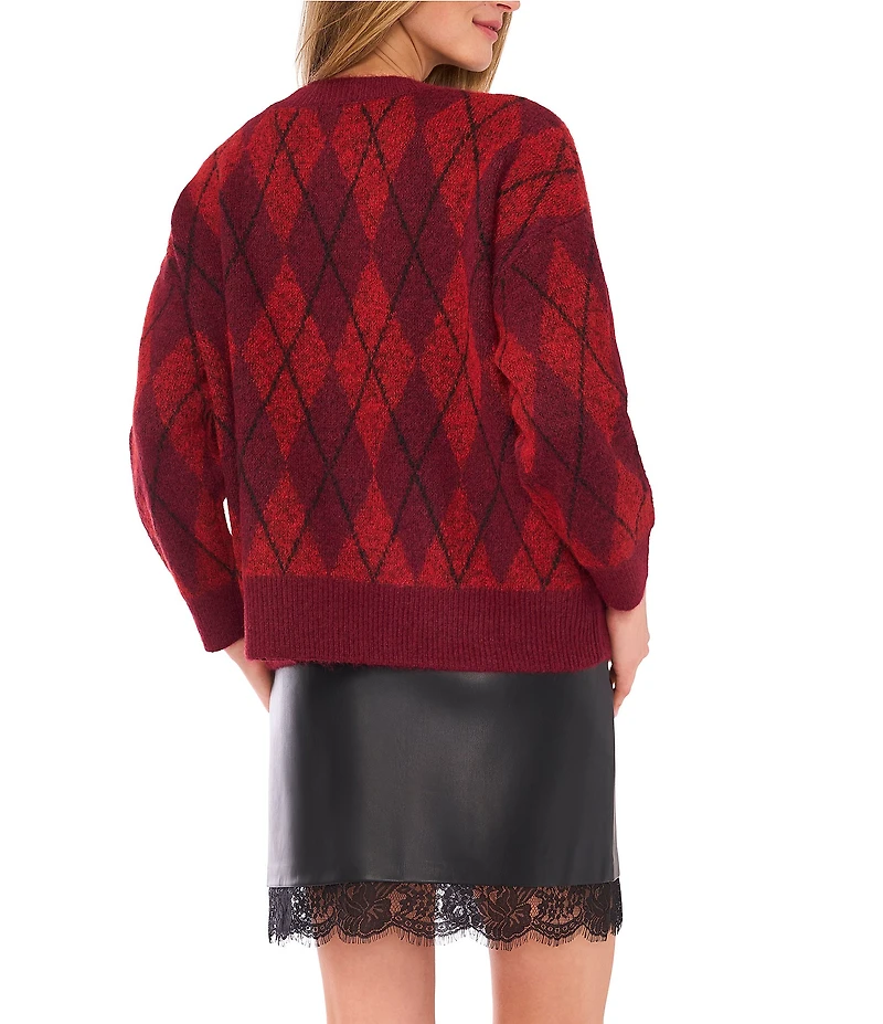 Vince Camuto Knit Argyle Round Neck Long Sleeve Sweater