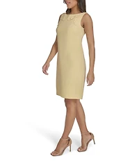 Vince Camuto Knit Boat Neck Sleeveless Floral Embroidered Shift Dress