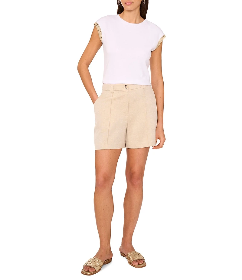 Vince Camuto Knit Crew Neck Cap Sleeve Metallic Trim Tee