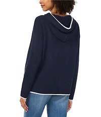 Vince Camuto Knit Crew Neck Long Sleeve Contrast Trim Hoodie