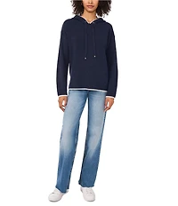 Vince Camuto Knit Crew Neck Long Sleeve Contrast Trim Hoodie