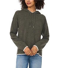 Vince Camuto Knit Crew Neck Long Sleeve Contrast Trim Hoodie