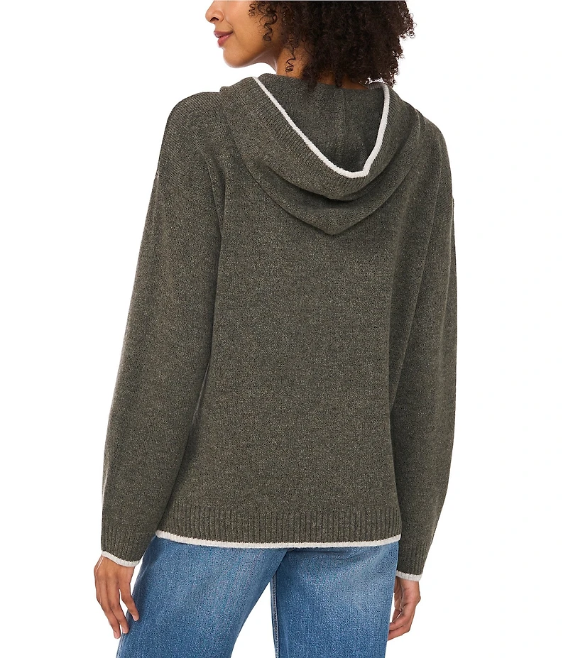 Vince Camuto Knit Crew Neck Long Sleeve Contrast Trim Hoodie