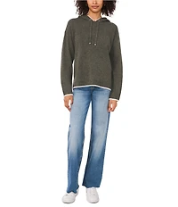 Vince Camuto Knit Crew Neck Long Sleeve Contrast Trim Hoodie