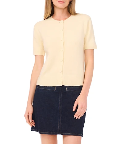 Vince Camuto Knit Crew Neck Short Sleeve Cardigan