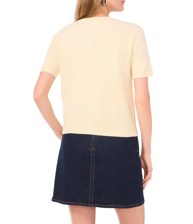 Vince Camuto Knit Crew Neck Short Sleeve Cardigan