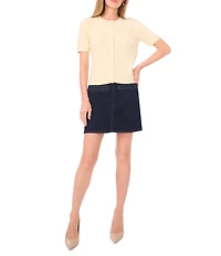 Vince Camuto Knit Crew Neck Short Sleeve Cardigan