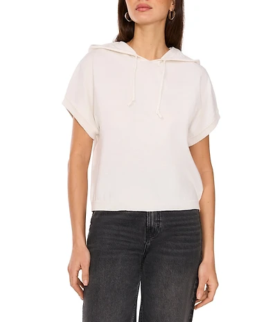 Vince Camuto Knit Crew Neck Short Sleeve Drawstring Hoodie