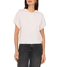 Vince Camuto Knit Crew Neck Short Sleeve Drawstring Hoodie