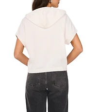 Vince Camuto Knit Crew Neck Short Sleeve Drawstring Hoodie