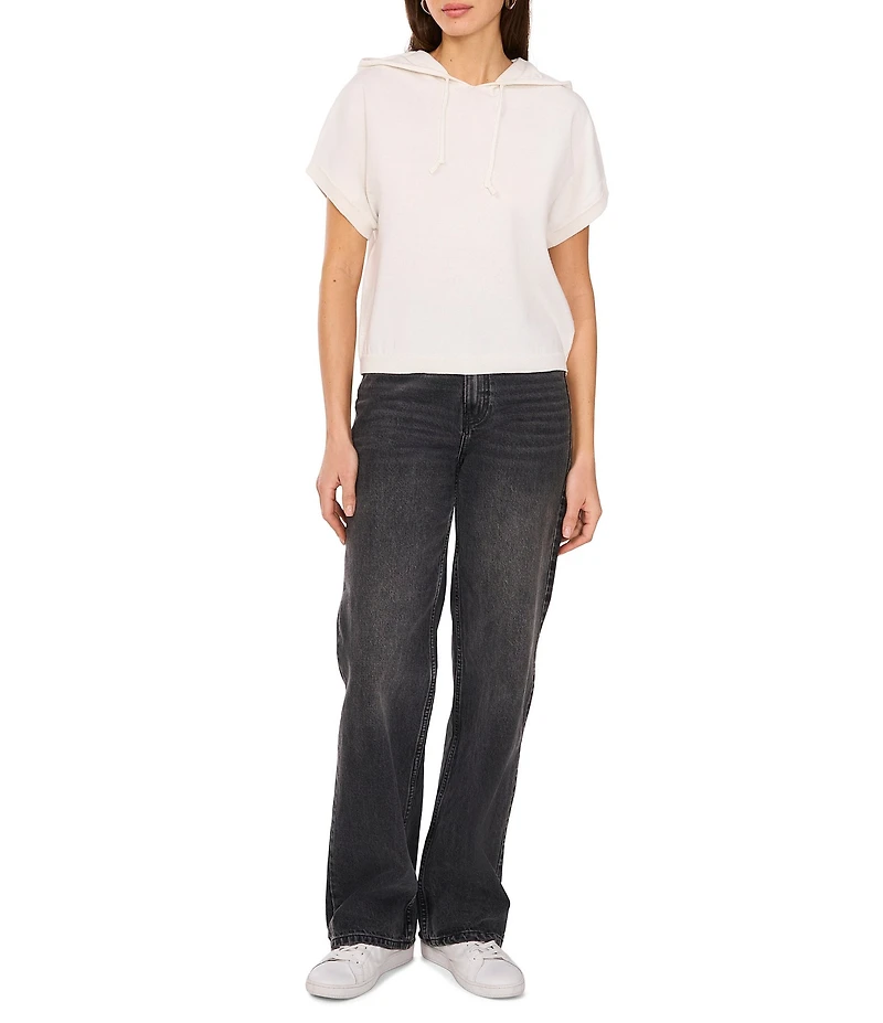 Vince Camuto Knit Crew Neck Short Sleeve Drawstring Hoodie
