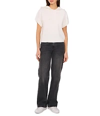 Vince Camuto Knit Crew Neck Short Sleeve Drawstring Hoodie