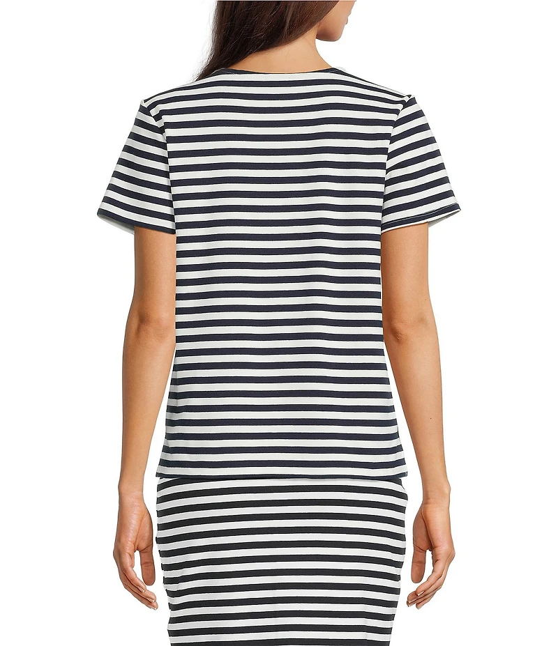 Vince Camuto Knit Crew Neck Short Sleeve Striped Tee