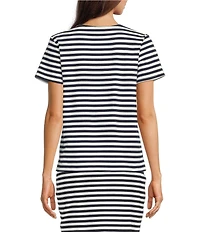 Vince Camuto Knit Crew Neck Short Sleeve Striped Tee