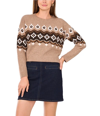 Vince Camuto Knit Fair Isle Crew Neck Long Sleeve Sweater