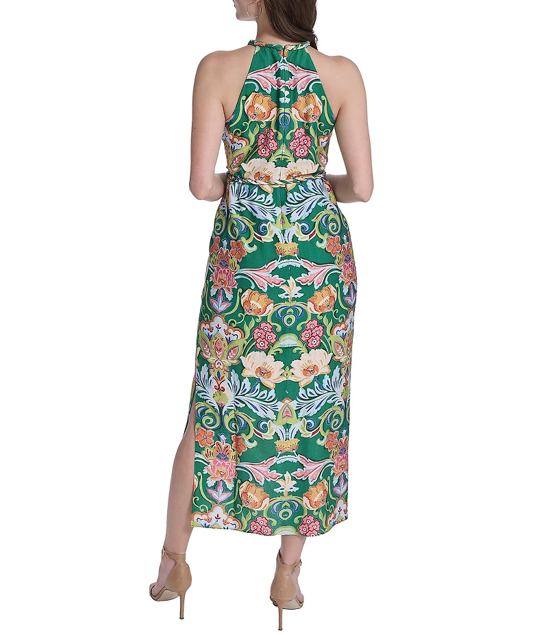 Vince Camuto Knit Floral Print Halter Neck Sleeveless Maxi Dress