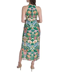 Vince Camuto Knit Floral Print Halter Neck Sleeveless Maxi Dress