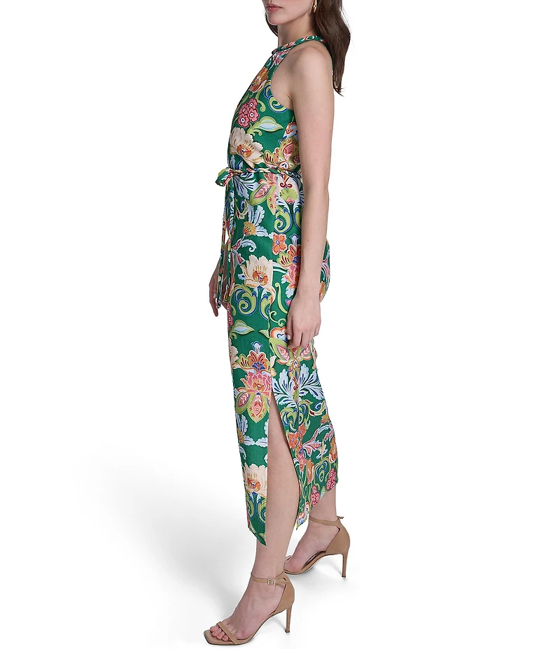 Vince Camuto Knit Floral Print Halter Neck Sleeveless Maxi Dress