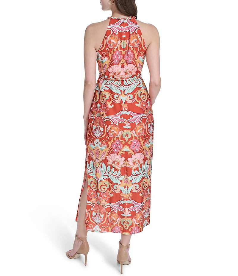 Vince Camuto Knit Floral Print Halter Neck Sleeveless Maxi Dress
