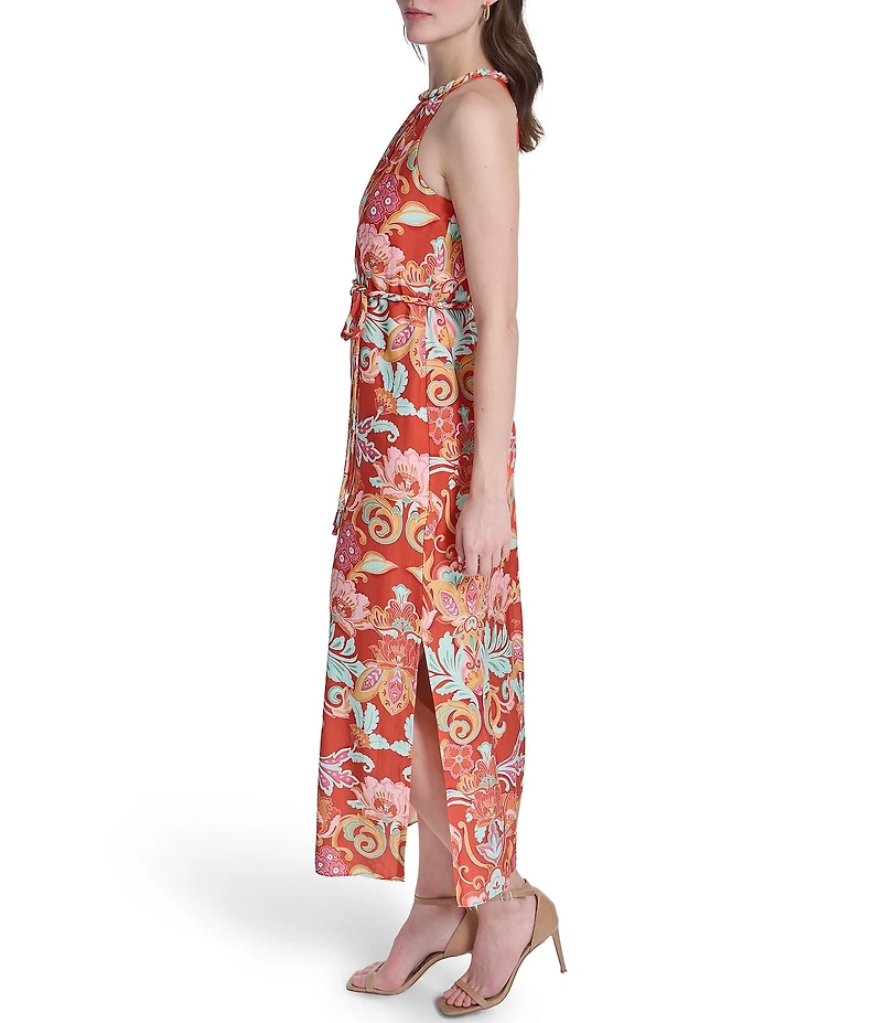 Vince Camuto Knit Floral Print Halter Neck Sleeveless Maxi Dress
