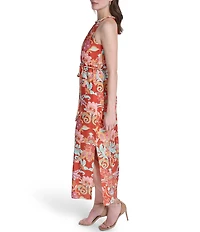 Vince Camuto Knit Floral Print Halter Neck Sleeveless Maxi Dress