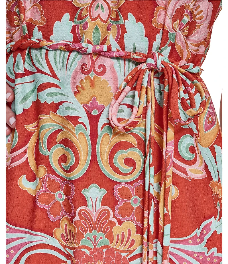 Vince Camuto Knit Floral Print Halter Neck Sleeveless Maxi Dress