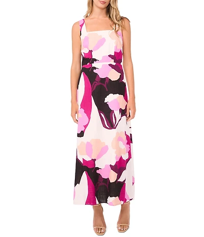 Vince Camuto Knit Floral Print Square Neck Sleeveless Maxi Dress