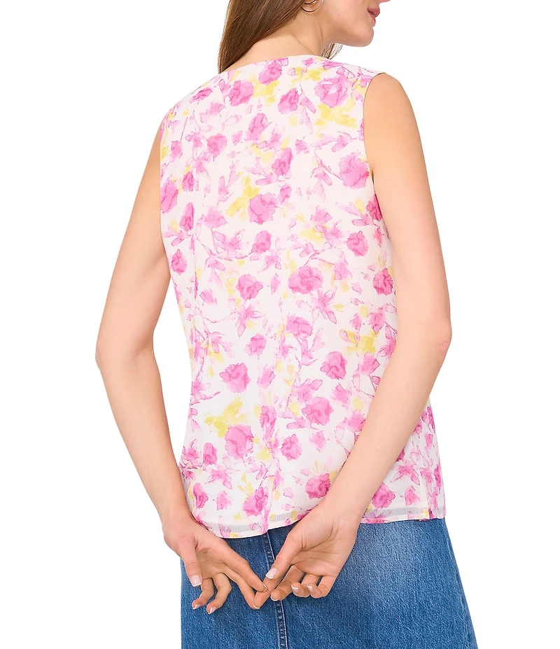 Vince Camuto Knit Floral Print V-Neck Sleeveless Ruffle Top