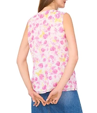 Vince Camuto Knit Floral Print V-Neck Sleeveless Ruffle Top