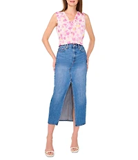 Vince Camuto Knit Floral Print V-Neck Sleeveless Ruffle Top
