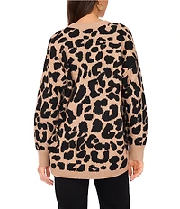 Vince Camuto Knit Leopard Print Drape Open Front Cardigan