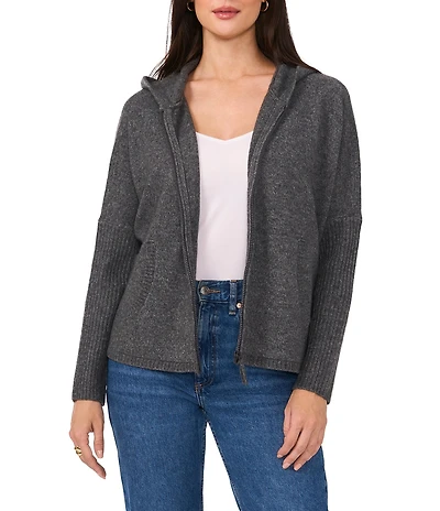 Vince Camuto Knit Long Sleeve Hooded Zip Front Sweater