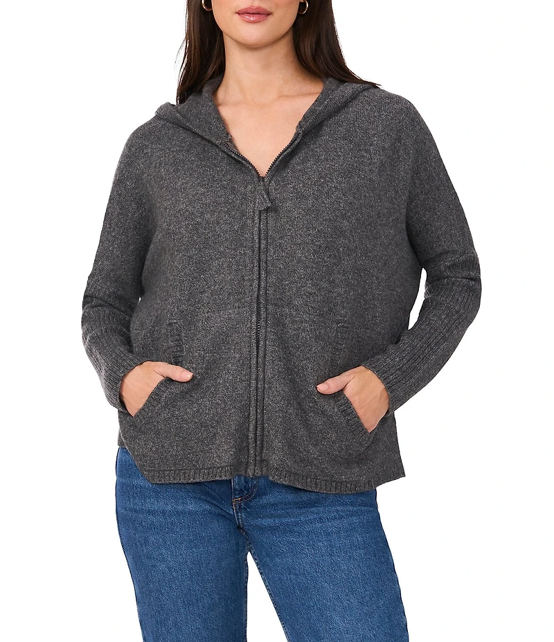 Vince Camuto Knit Long Sleeve Hooded Zip Front Sweater