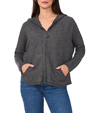 Vince Camuto Knit Long Sleeve Hooded Zip Front Sweater