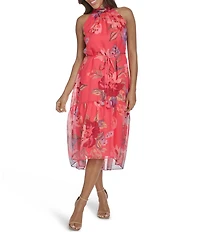 Vince Camuto Knit Mock Neck Sleeveless Midi Flounce Dress