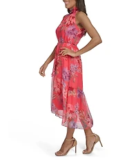 Vince Camuto Knit Mock Neck Sleeveless Midi Flounce Dress