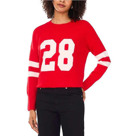 Vince Camuto Knit Number Game Day Round Neck Long Sleeve Sweater
