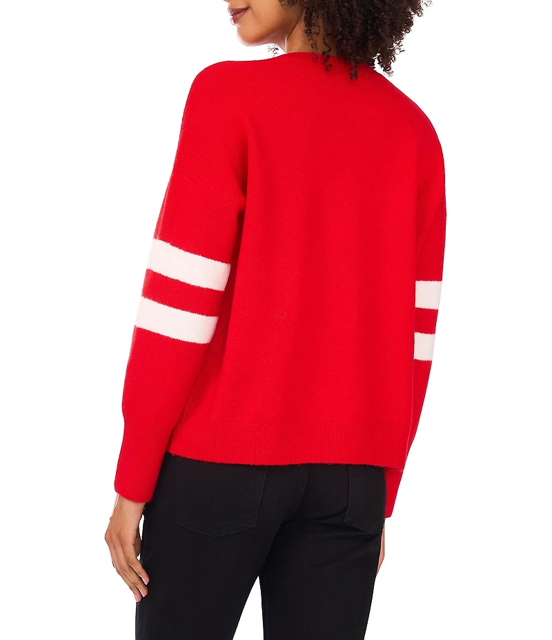 Vince Camuto Knit Number Game Day Round Neck Long Sleeve Sweater
