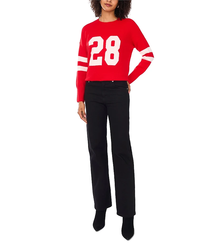 Vince Camuto Knit Number Game Day Round Neck Long Sleeve Sweater